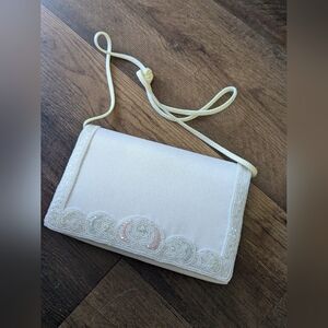 Vintage La Regale satin beaded handbag clutch white wedding
